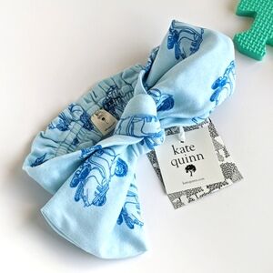 NWT Kate Quinn Large Bow Elastic Headband Blue Vintage Motorbike